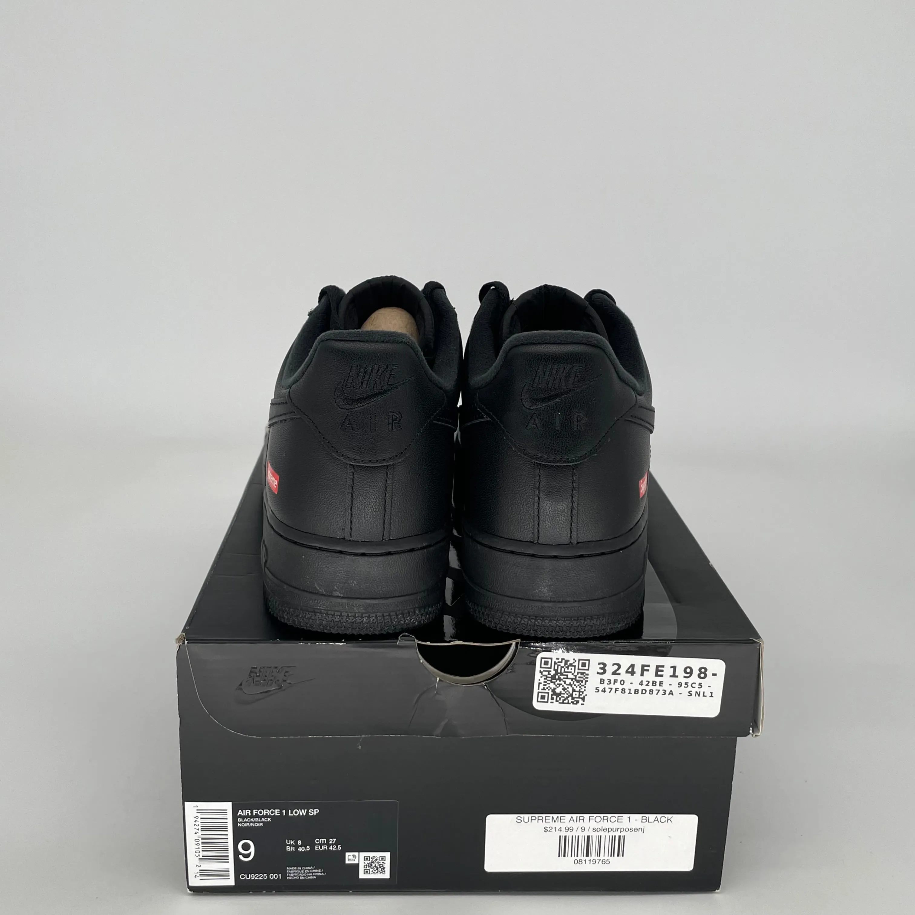 NIKE AIR FORCE 1 LOW SUPREME BLACK SIZE 9 CU9225-001