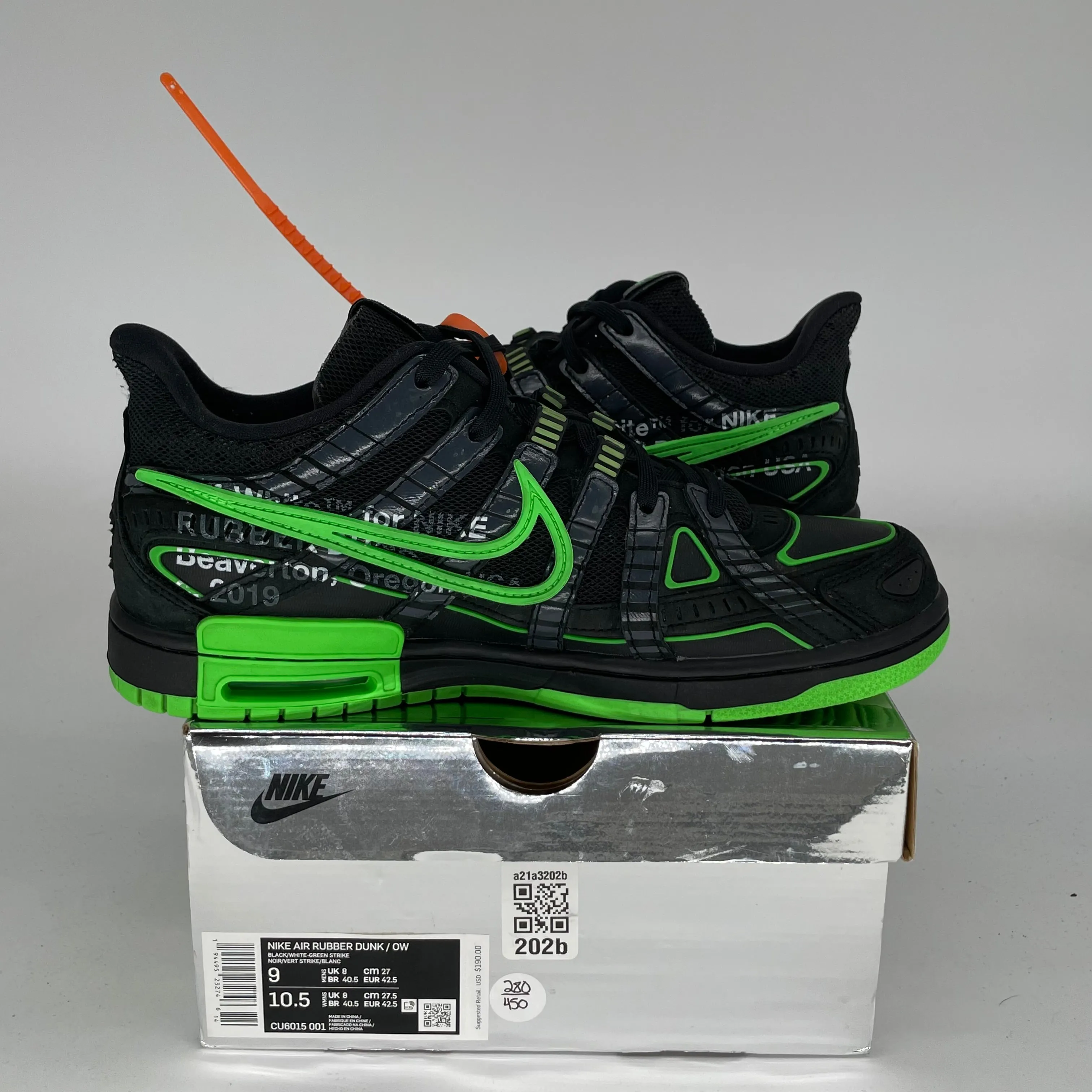 NIKE AIR RUBBER DUNK OFF WHITE GREEN STRIKE SIZE 9 CU6015-001