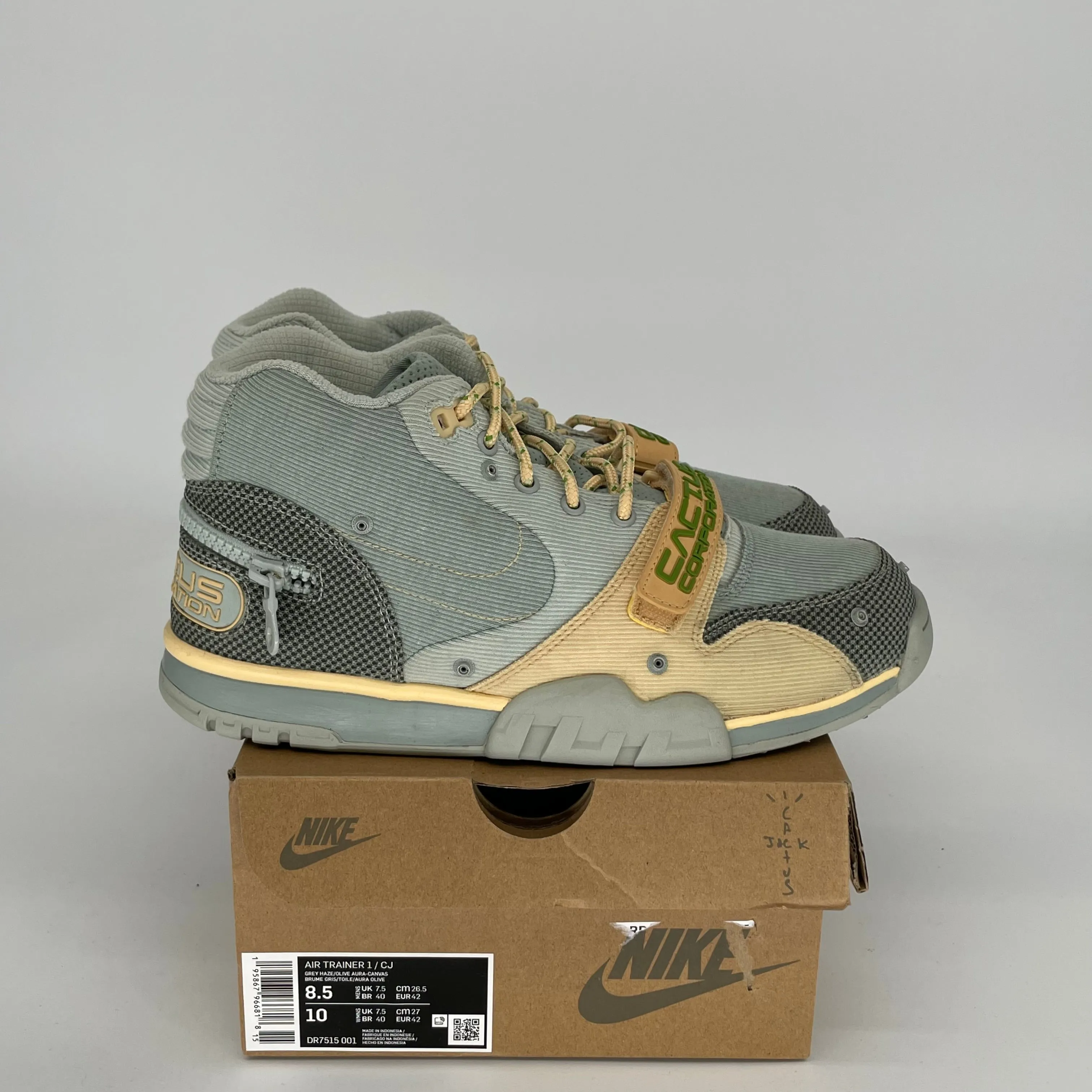 NIKE AIR TRAINER 1 SP TRAVIS SCOTT GREY HAZE SIZE 8.5 DR7515-001