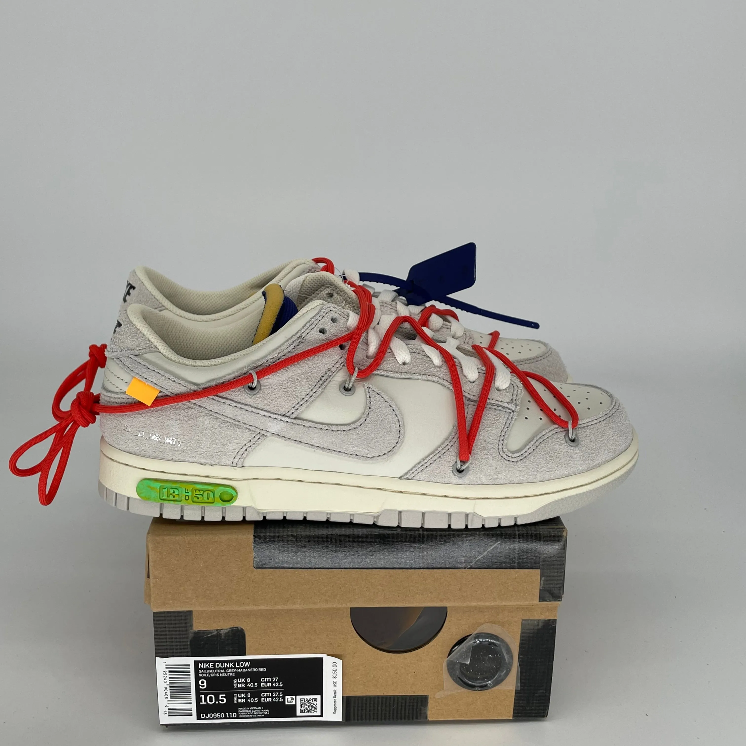 NIKE DUNK LOW OFF WHITE LOT 13 SIZE 9 DJ08950-110