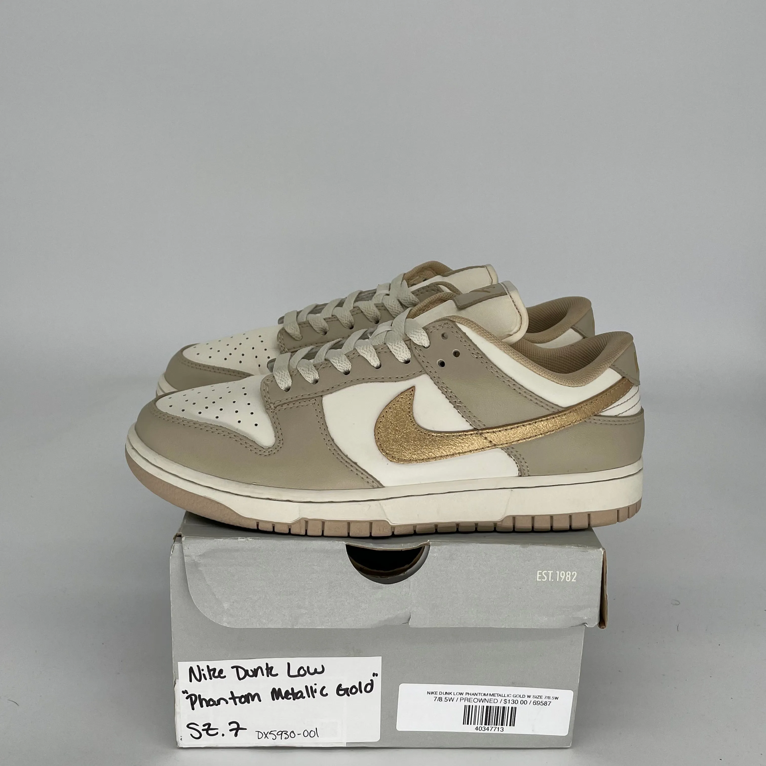 NIKE DUNK LOW PHANTOM METALLIC GOLD W SIZE 7/8.5W DX5930-001