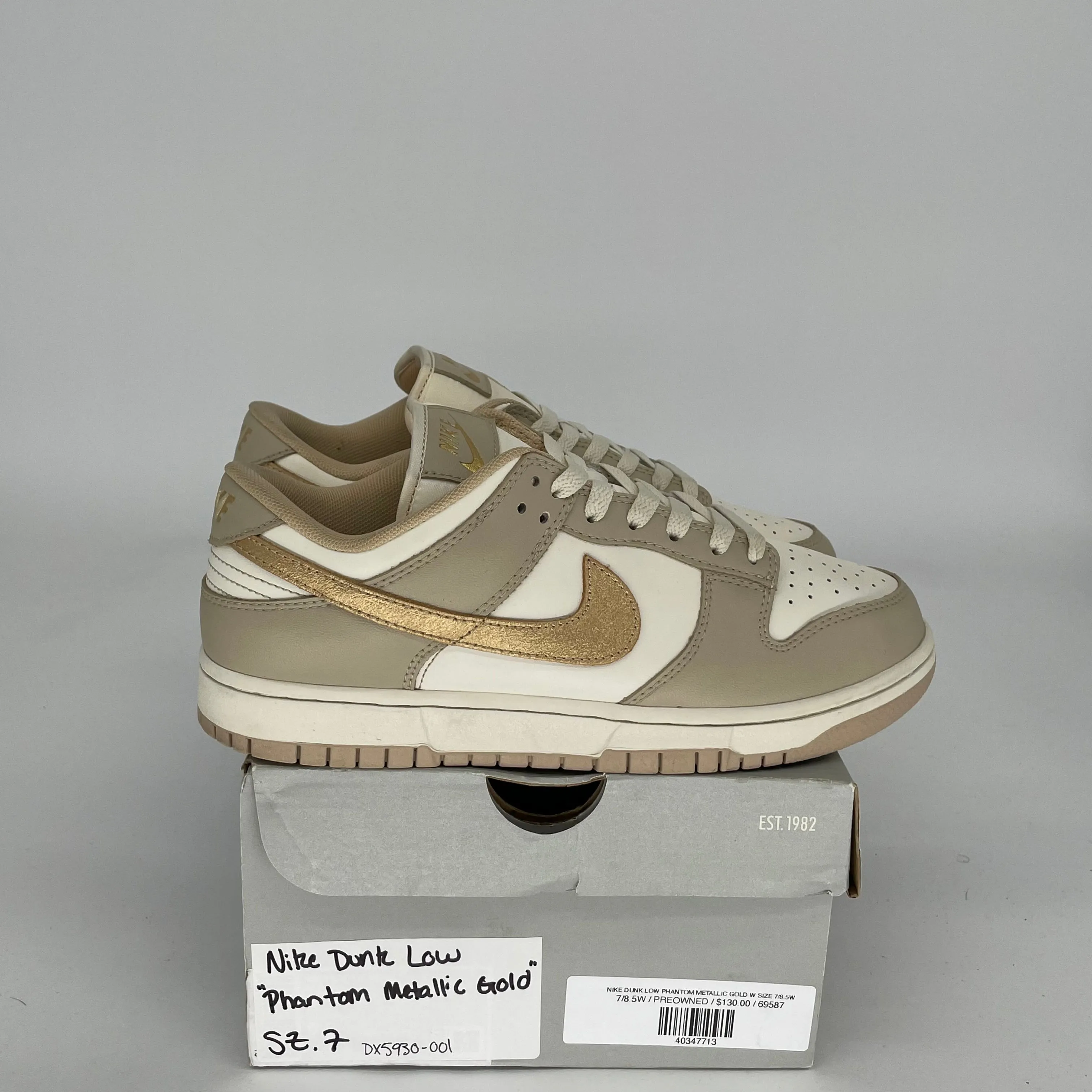 NIKE DUNK LOW PHANTOM METALLIC GOLD W SIZE 7/8.5W DX5930-001