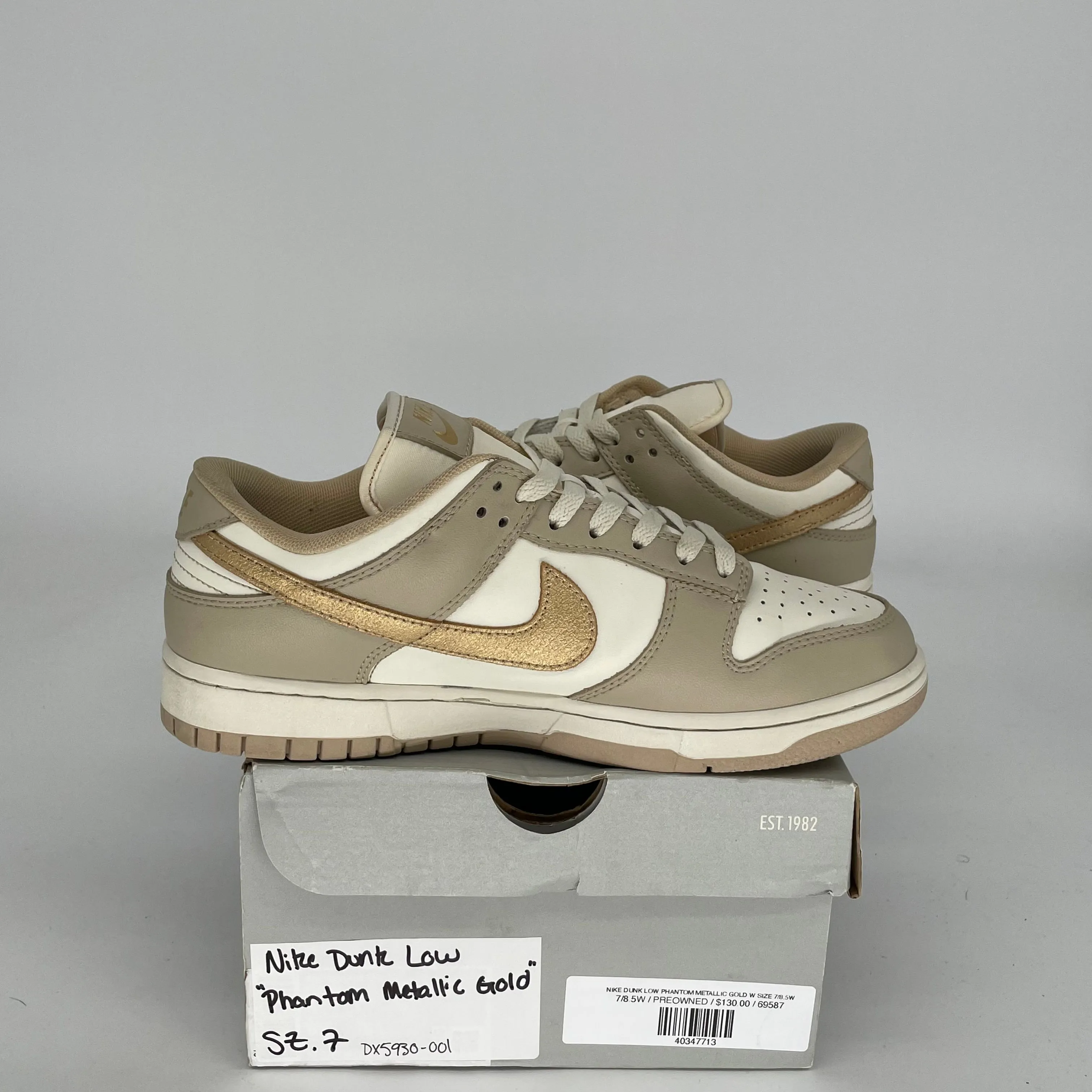 NIKE DUNK LOW PHANTOM METALLIC GOLD W SIZE 7/8.5W DX5930-001