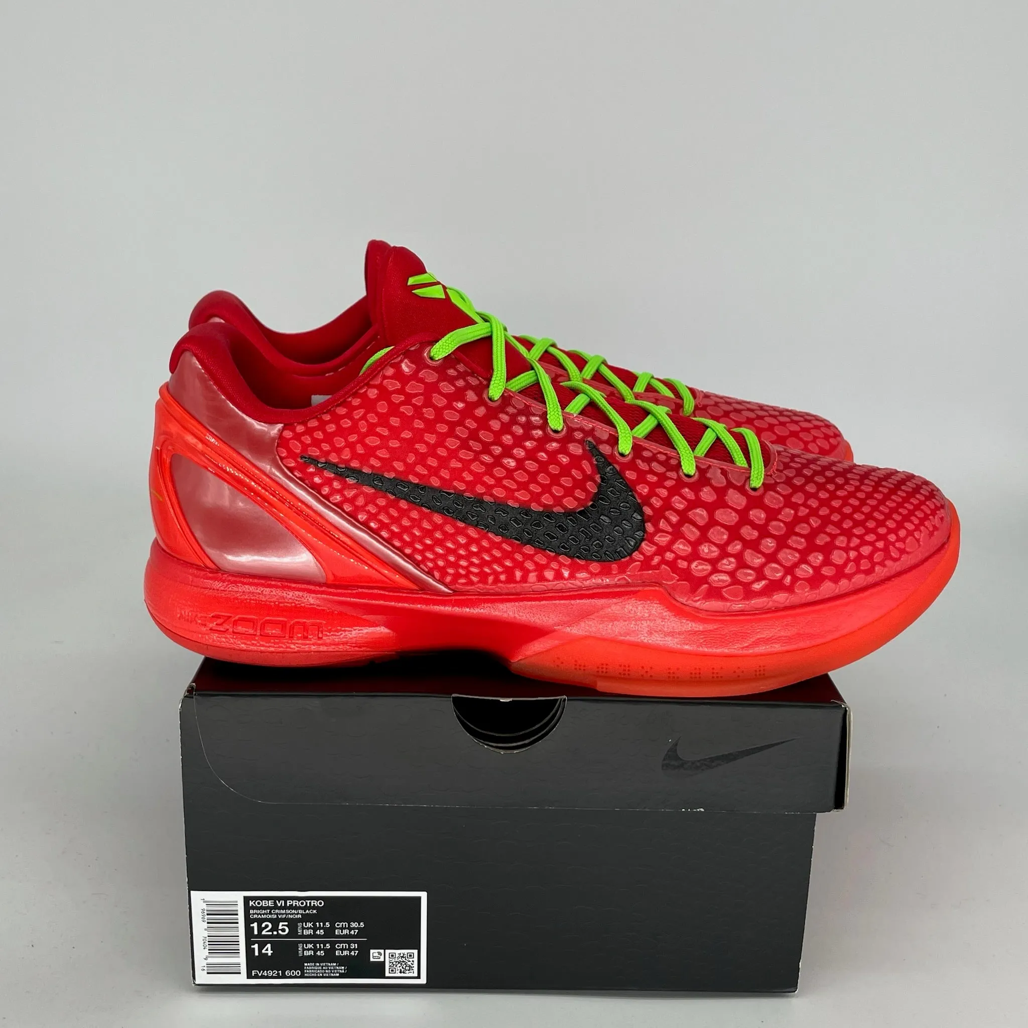 NIKE KOBE 6 PROTRO REVERSE GRINCH SIZE 12.5 FV4921-600