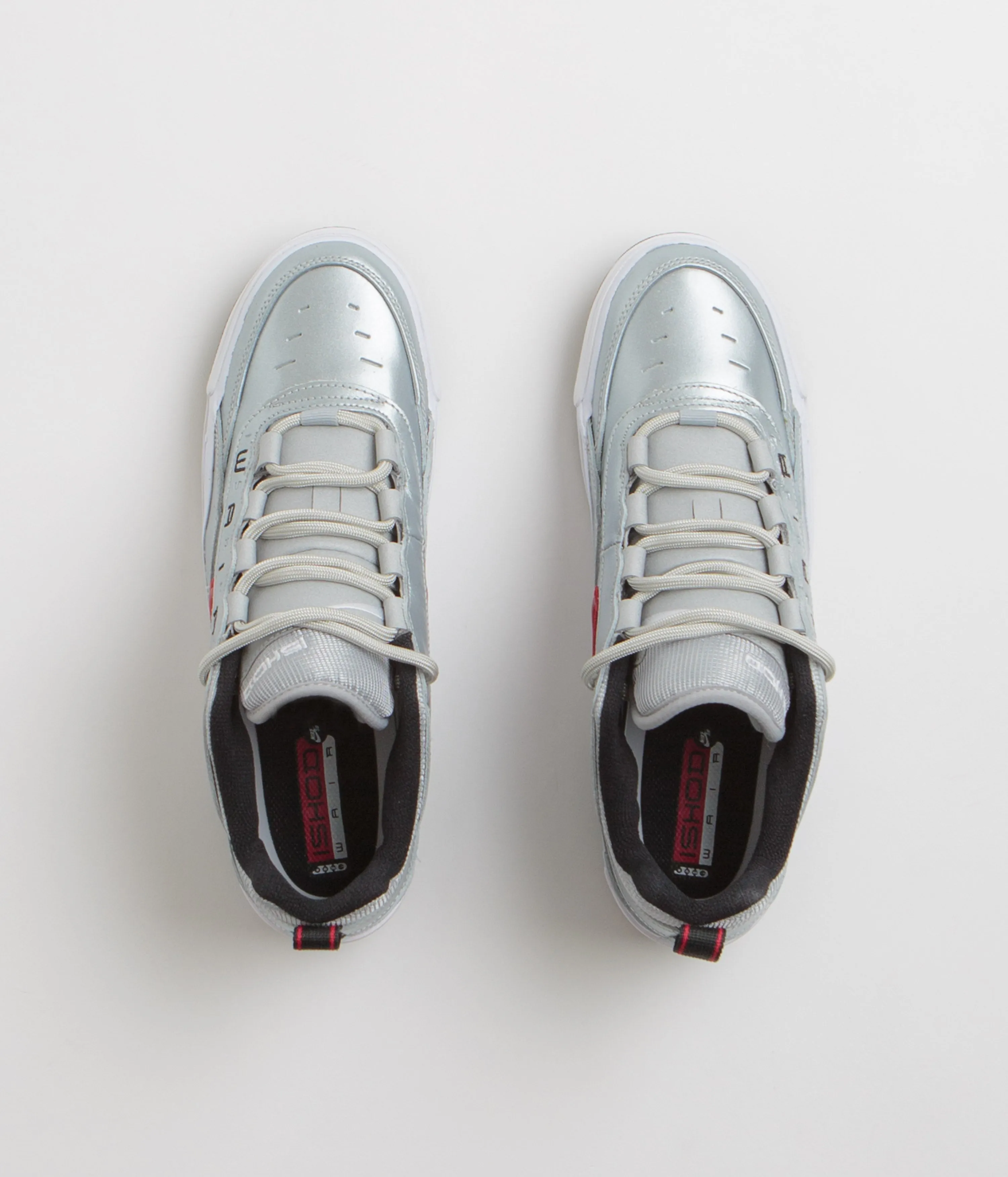 Nike SB Air Max Ishod Premium 'Silver Bullet' Shoes - Metallic Silver / Varsity Red Nike SB Clothing