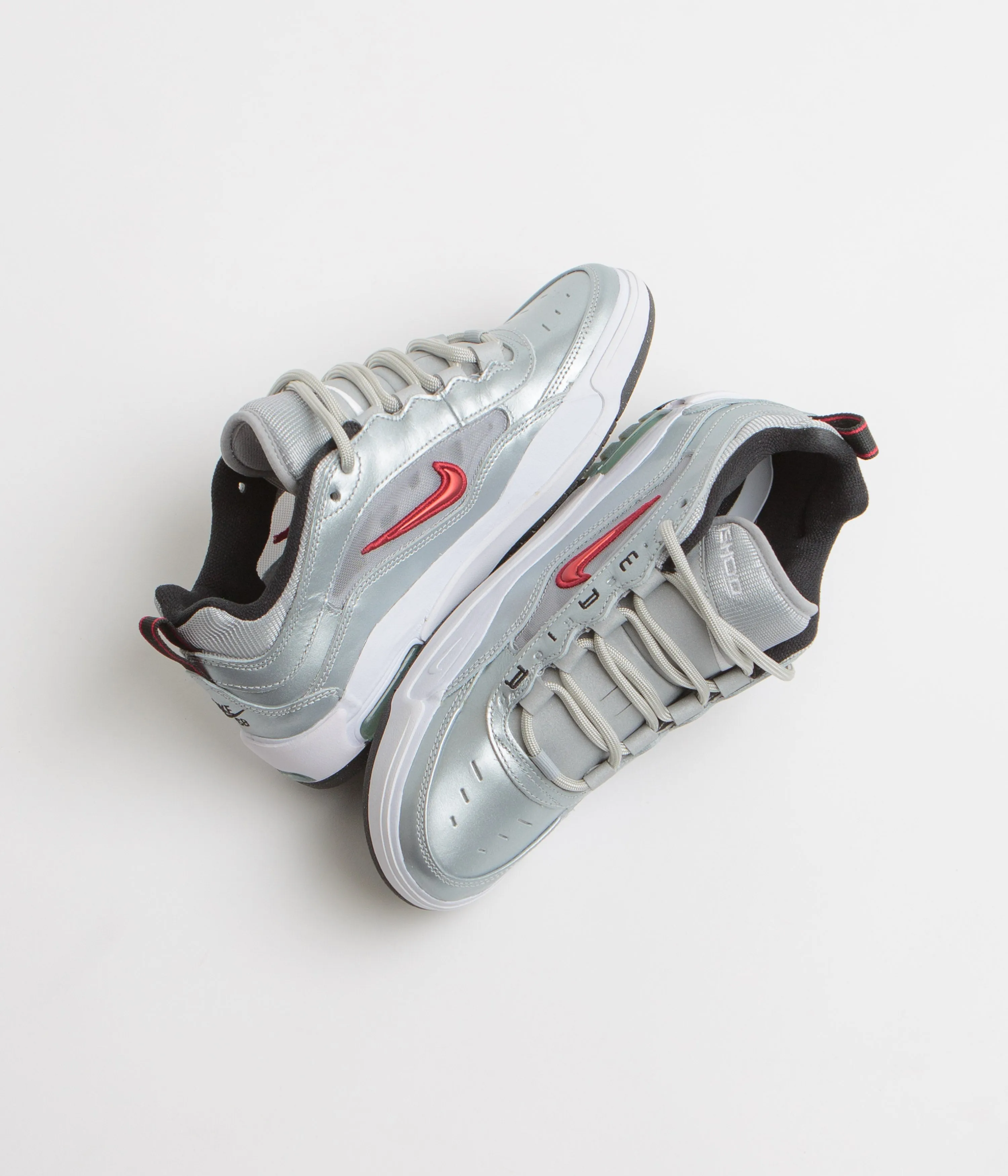 Nike SB Air Max Ishod Premium 'Silver Bullet' Shoes - Metallic Silver / Varsity Red Nike SB Clothing