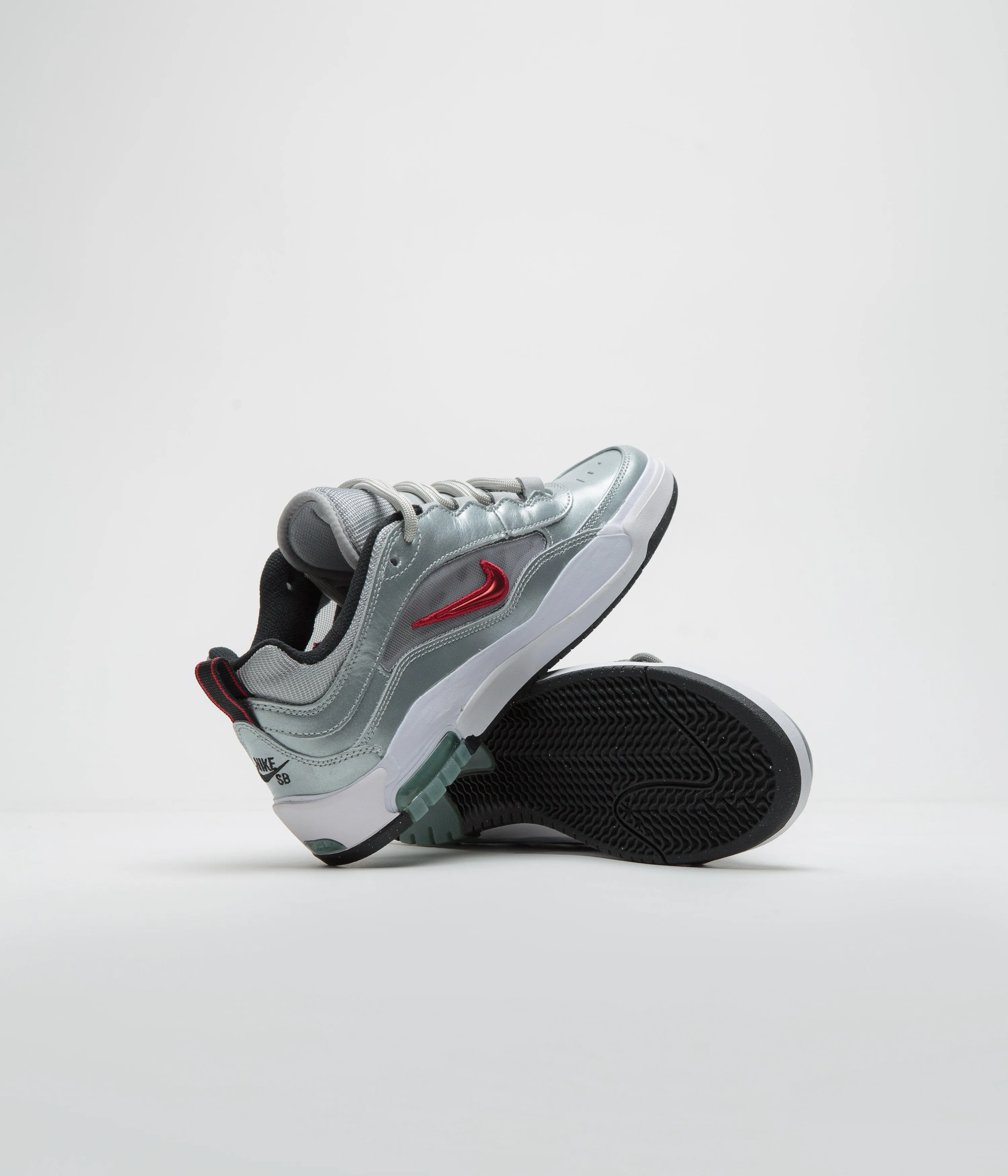 Nike SB Air Max Ishod Premium 'Silver Bullet' Shoes - Metallic Silver / Varsity Red Nike SB Clothing