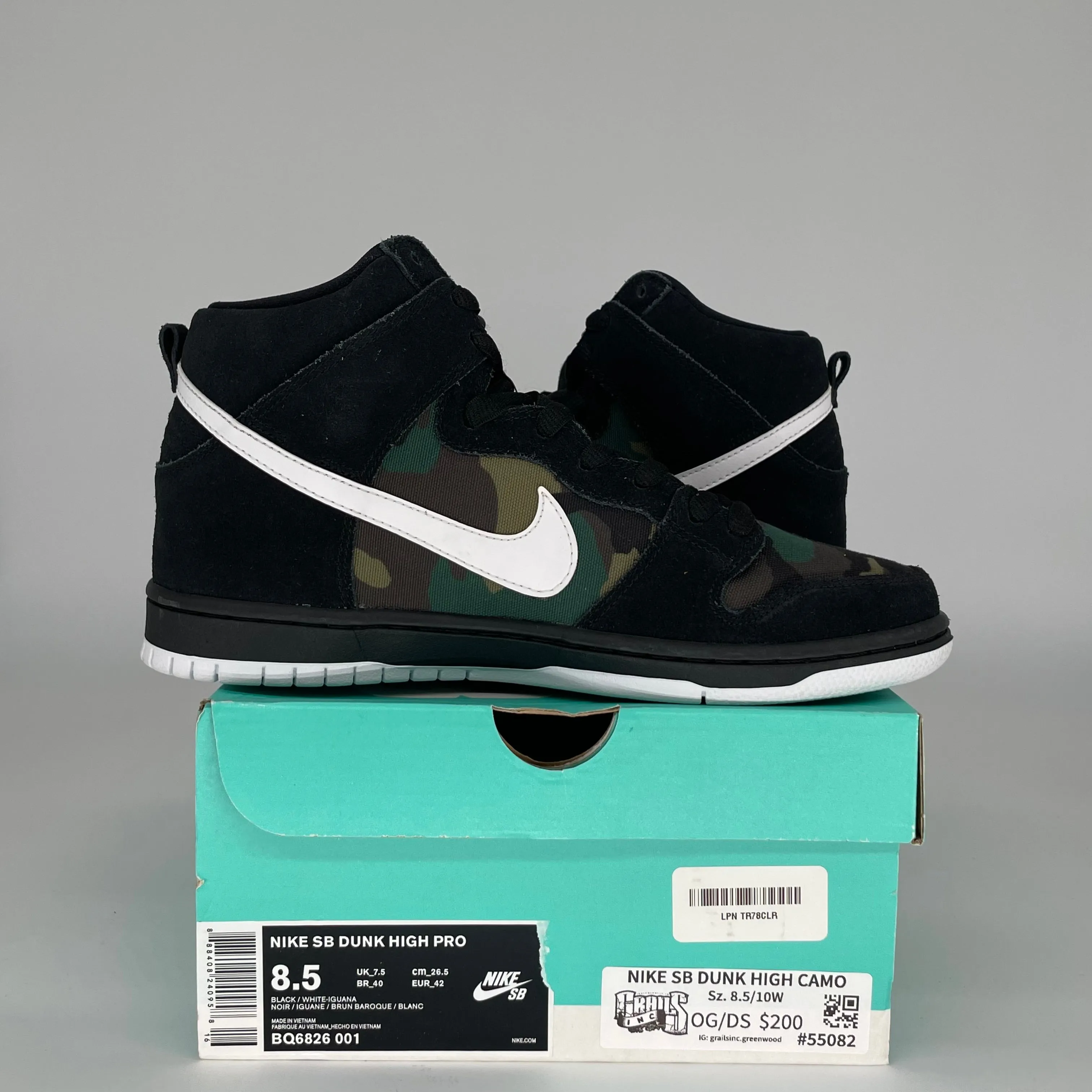 NIKE SB DUNK HIGH CAMO SIZE 8.5 BQ6826-001