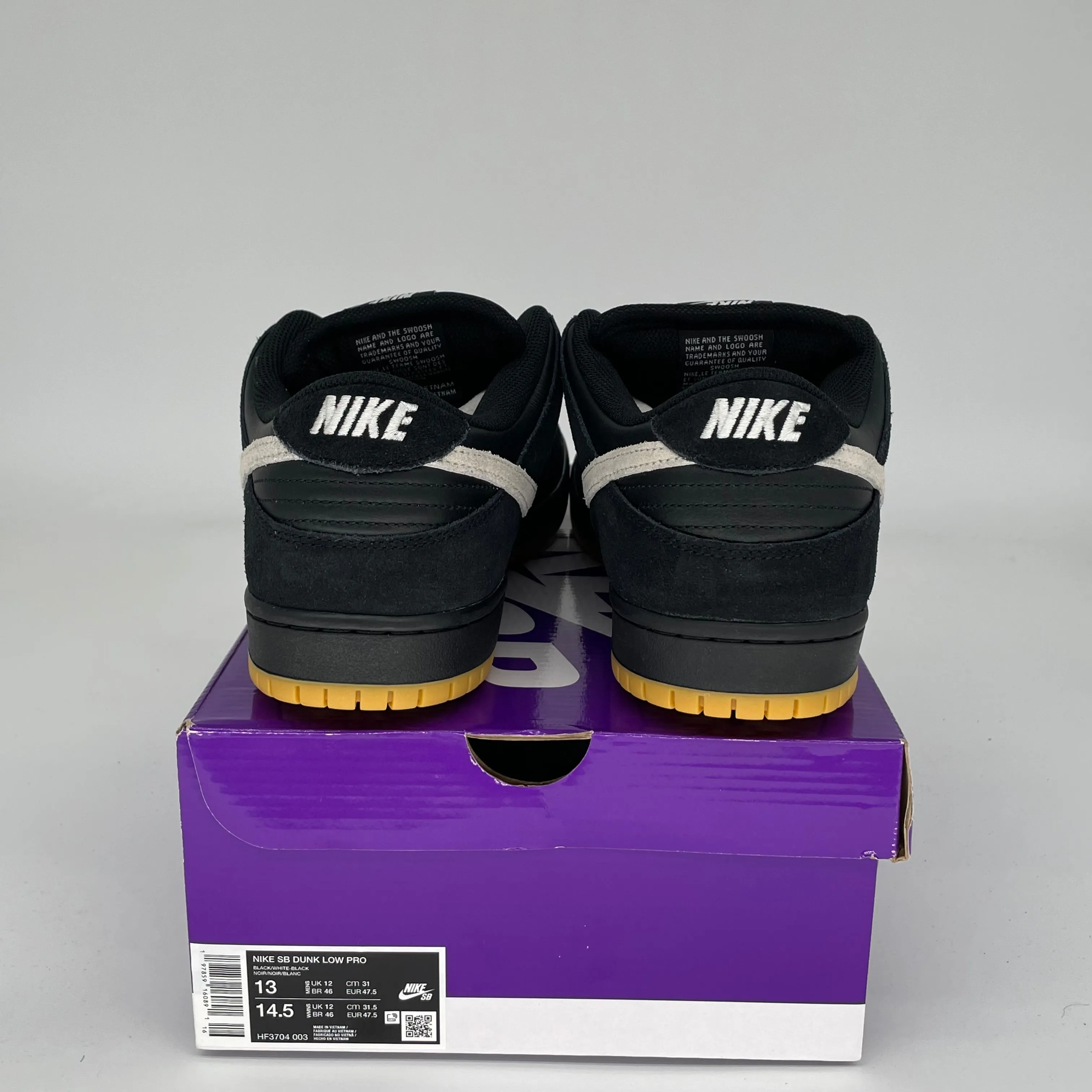 NIKE SB DUNK LOW BLACK WHITE GUM SIZE 13 HF3704-003