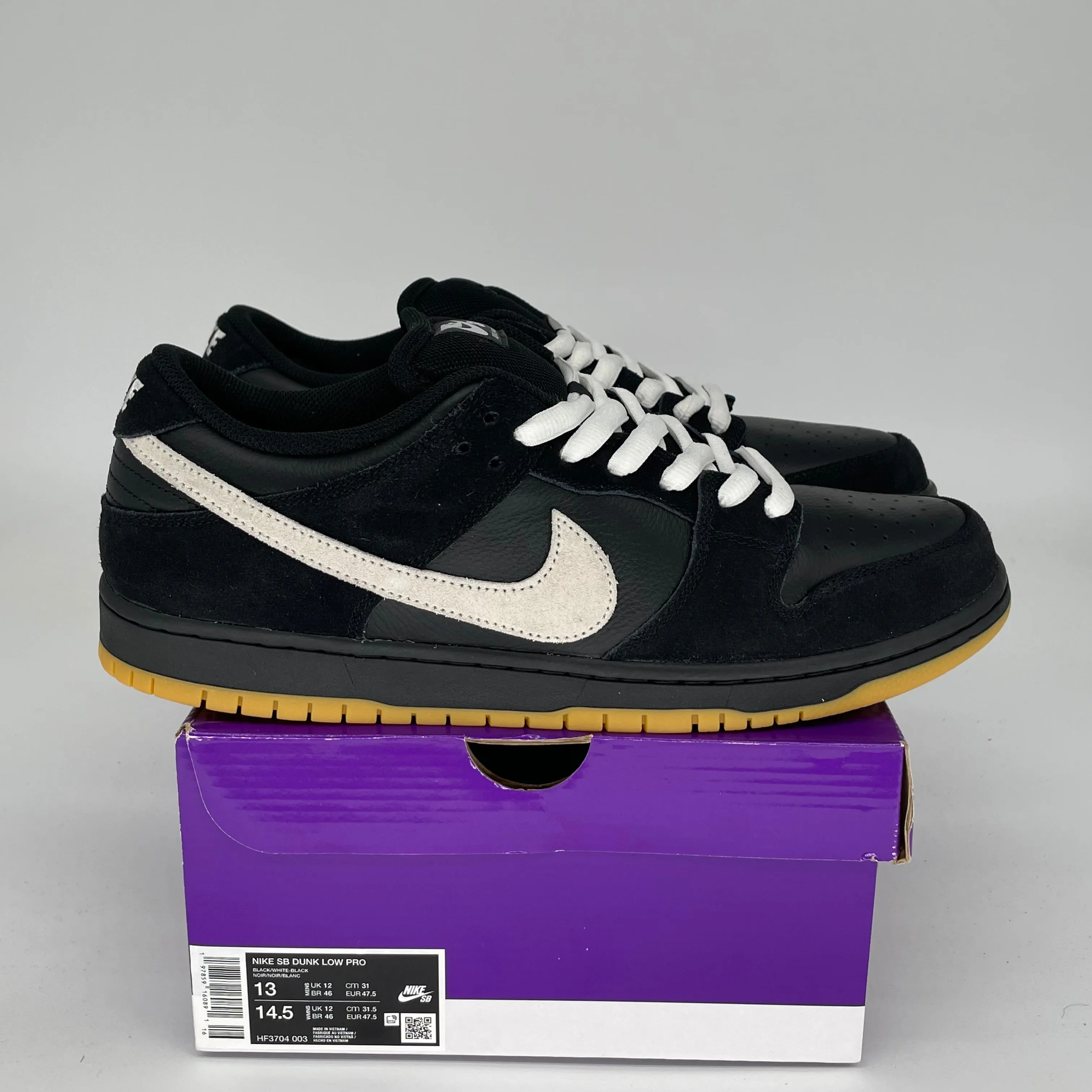 NIKE SB DUNK LOW BLACK WHITE GUM SIZE 13 HF3704-003