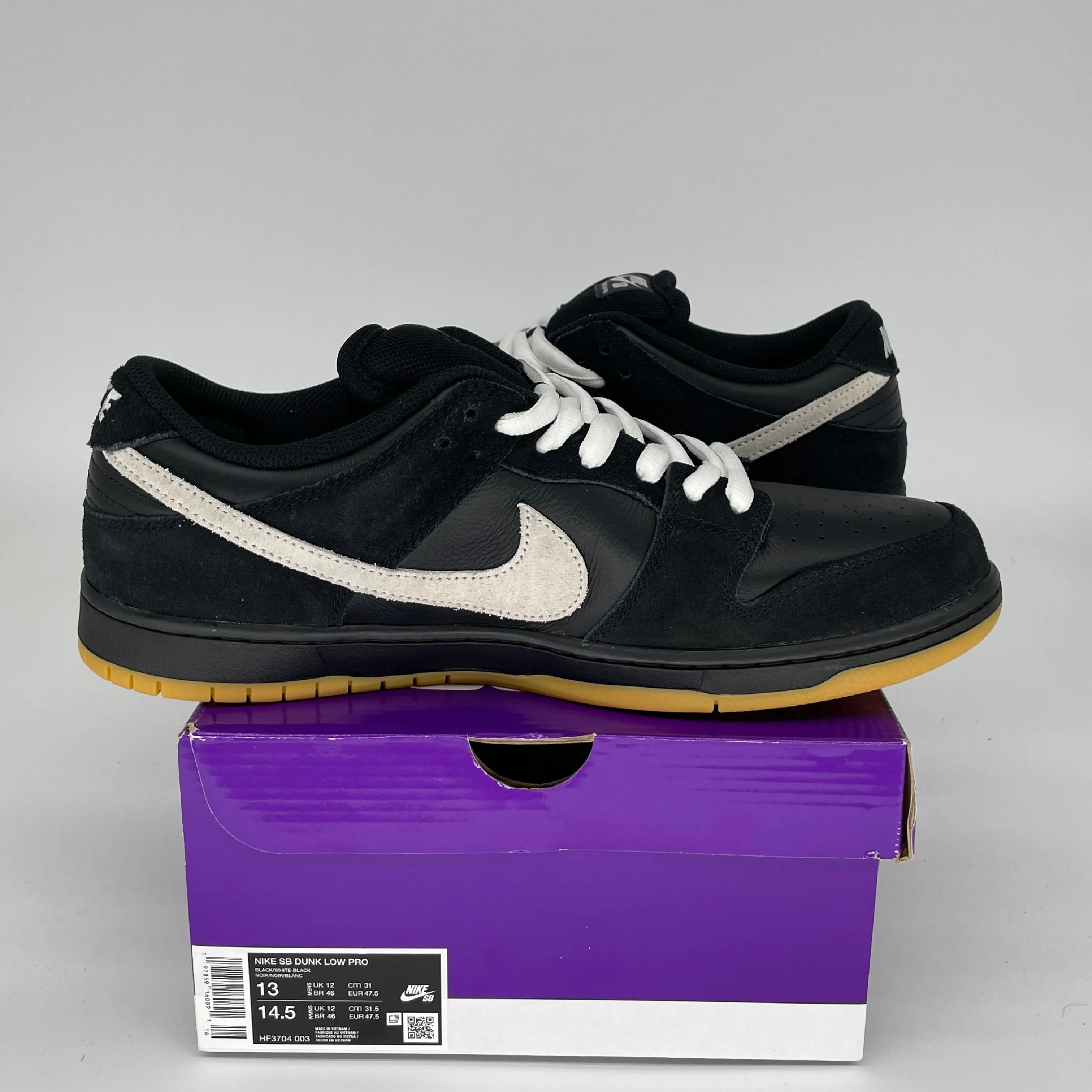 NIKE SB DUNK LOW BLACK WHITE GUM SIZE 13 HF3704-003