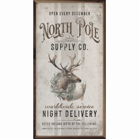 North Pole Supply Co Reindeer Wood Framed Print 