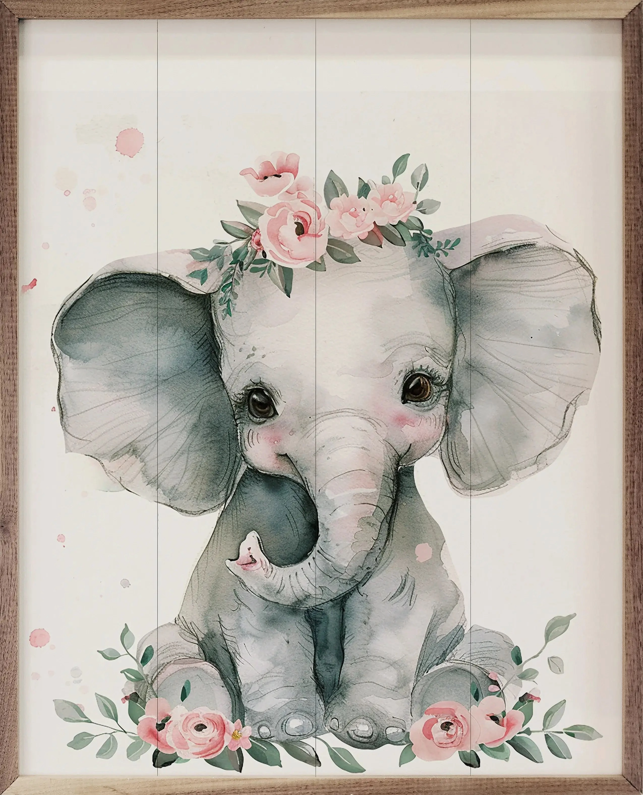 Nursery Floral Wood Framed Print