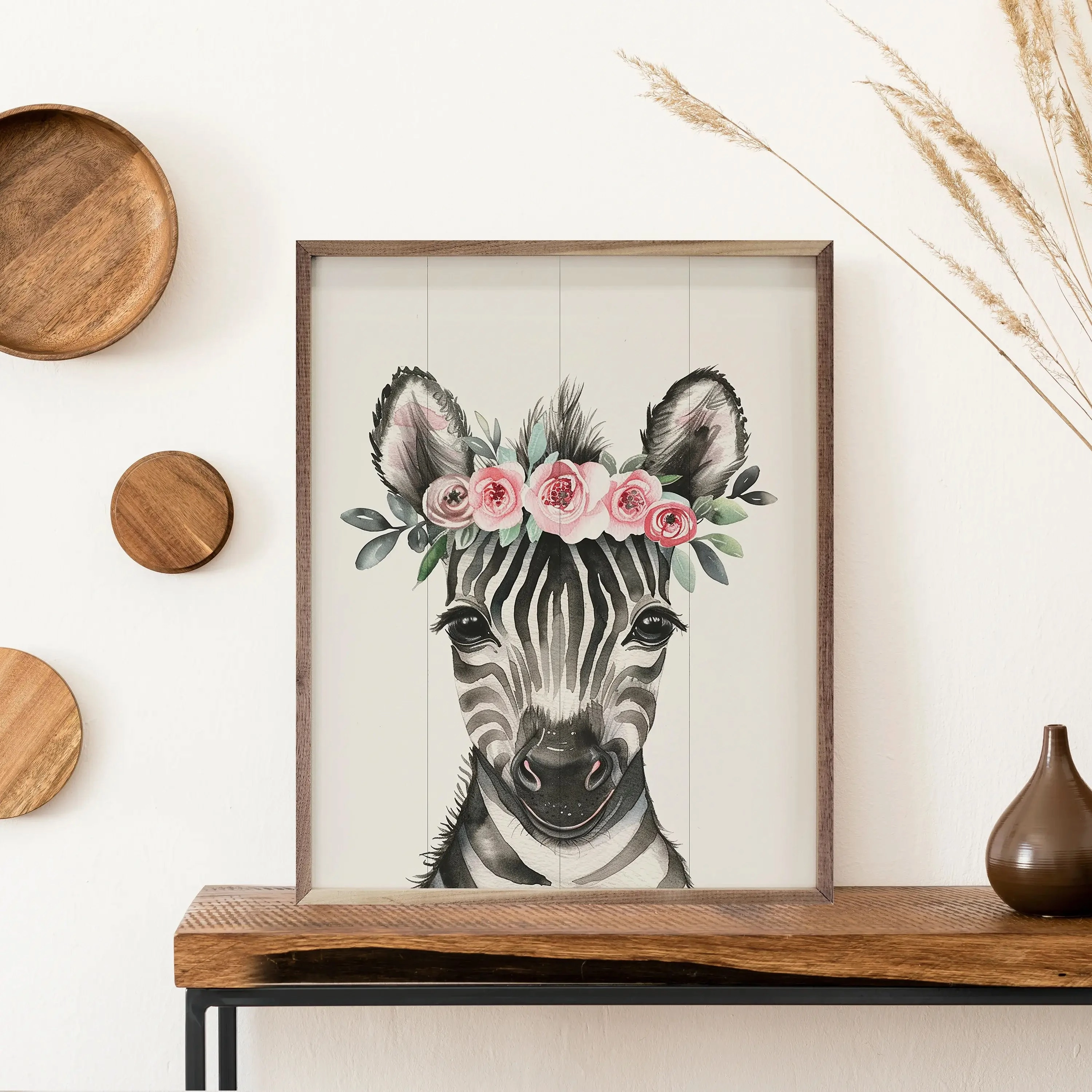 Nursery Floral Wood Framed Print