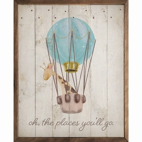 Oh The Places You'll Go Giraffe Whitewash Wood Framed Print 