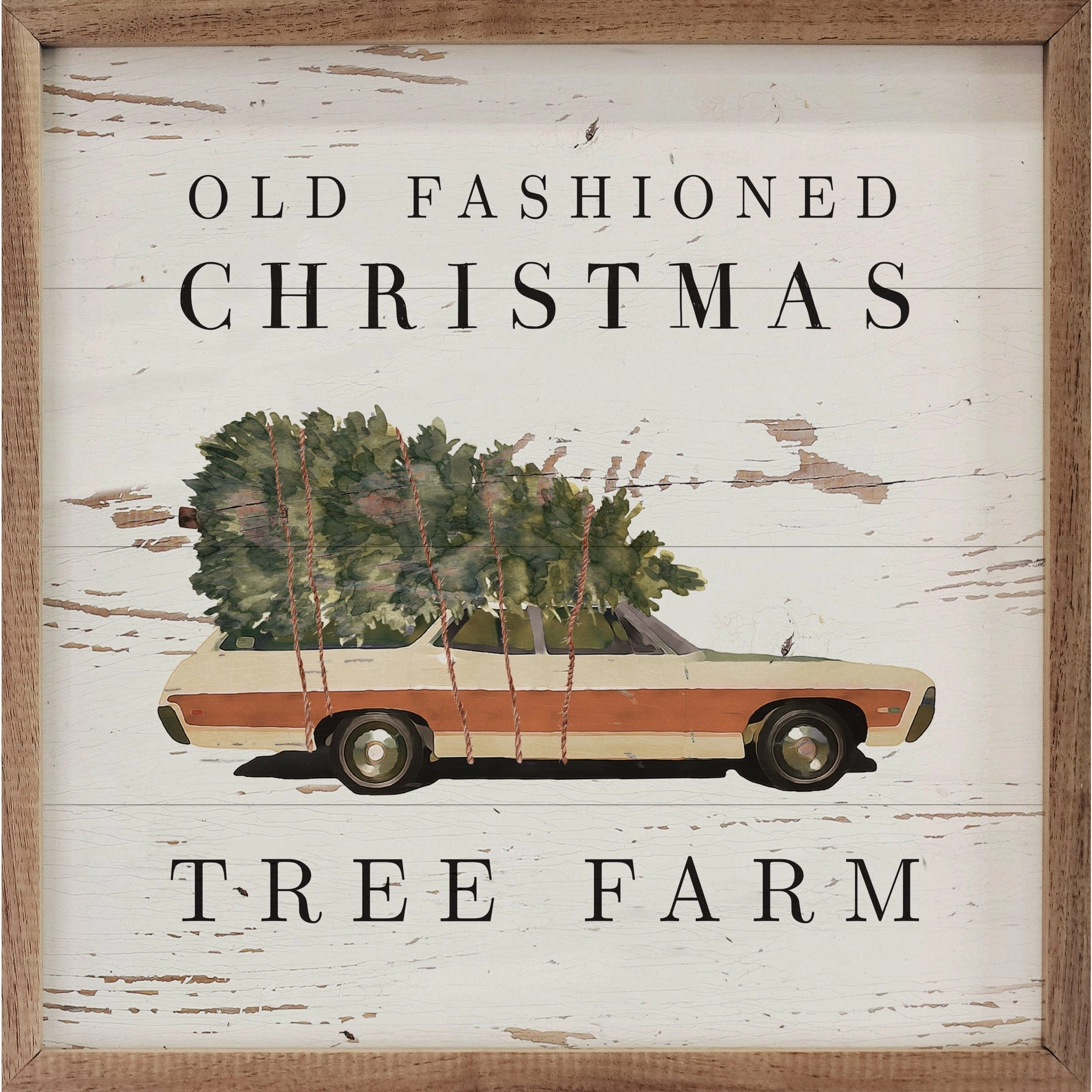 Old Fashioned Christmas Station Wagon Wood Framed Print 