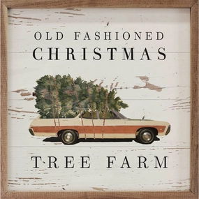 Old Fashioned Christmas Station Wagon Wood Framed Print 