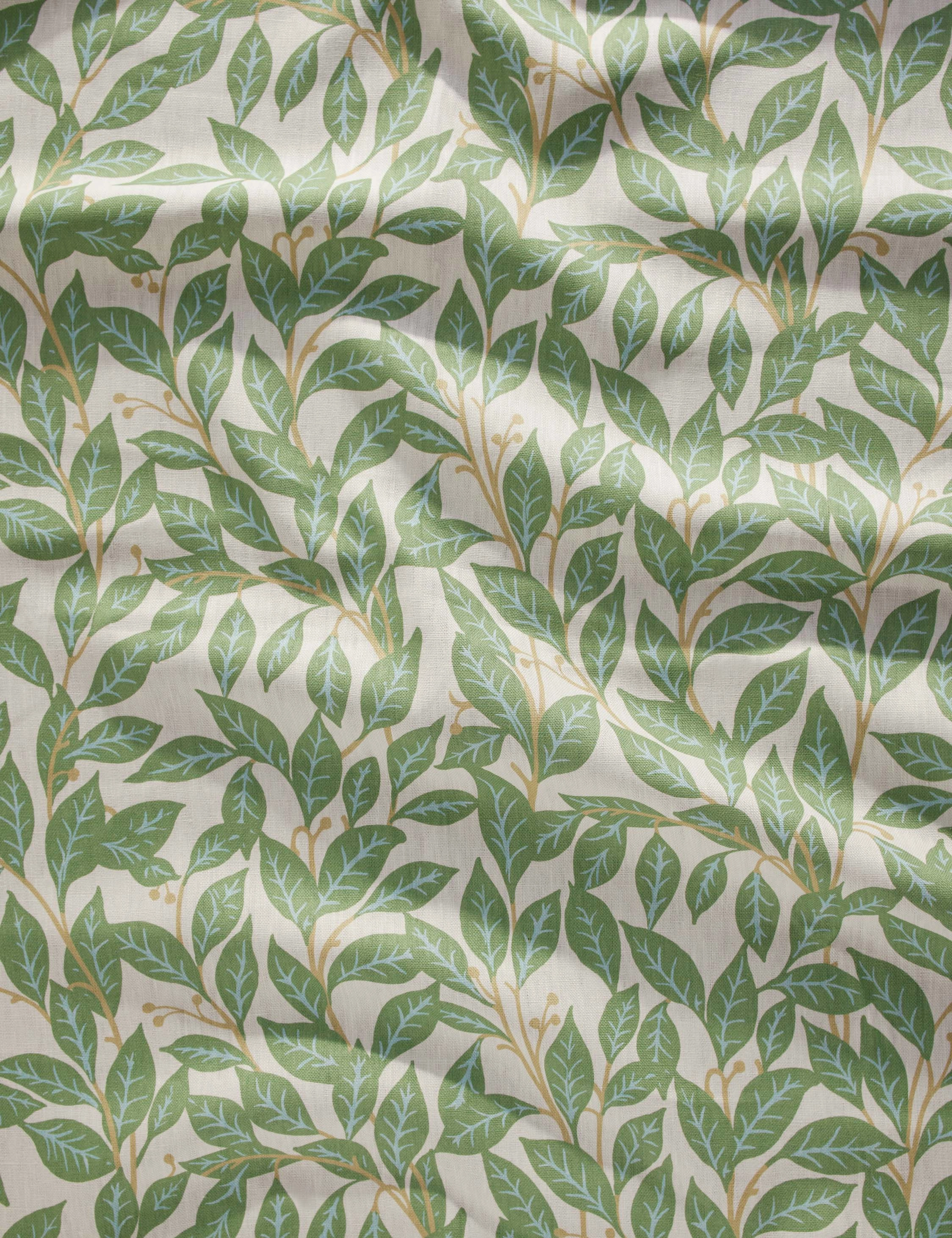 Orchard Leaves Green on Linen by Wallshoppe