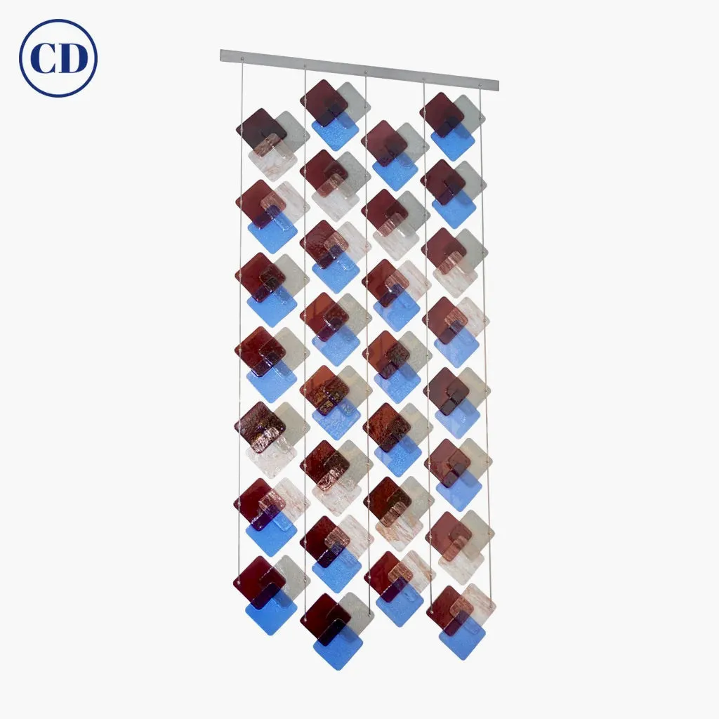 Organic Italian Geometric Gray Purple Aqua Blue Murano Glass Room Divider/Screen 
