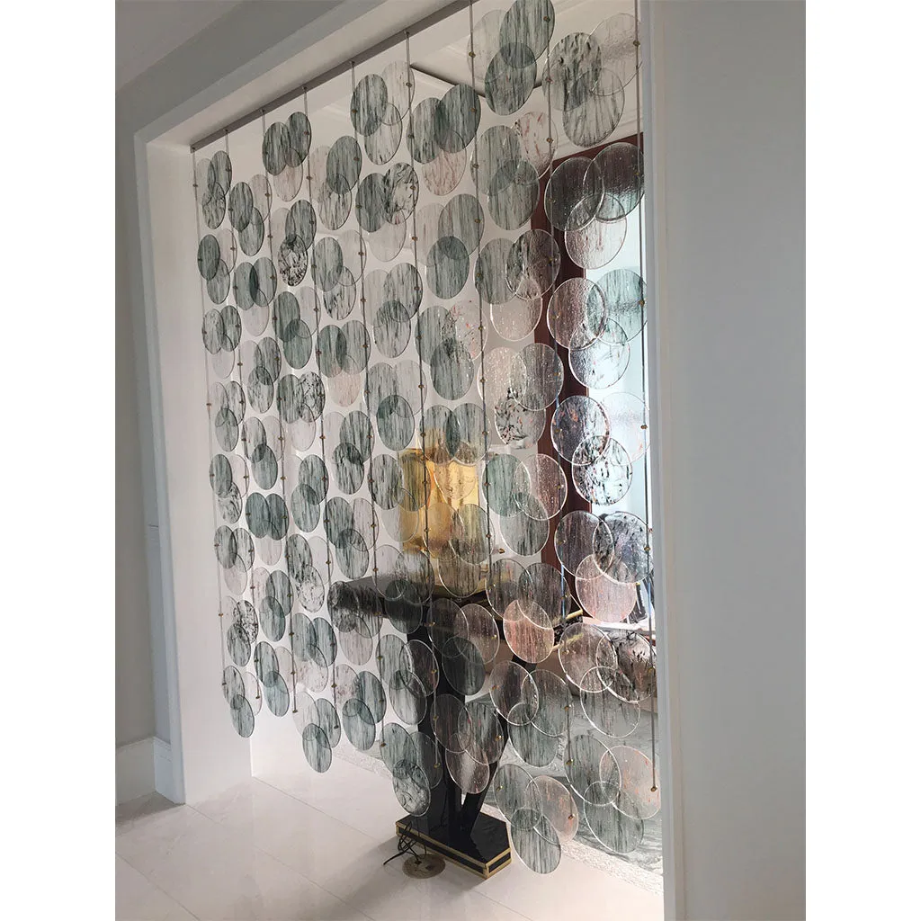 Organic Italian Geometric Gray Purple Aqua Blue Murano Glass Room Divider/Screen