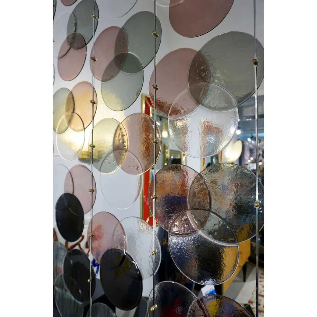 Organic Modern Italian Black Pink Blue Circle Murano Glass Room Divider/Screen