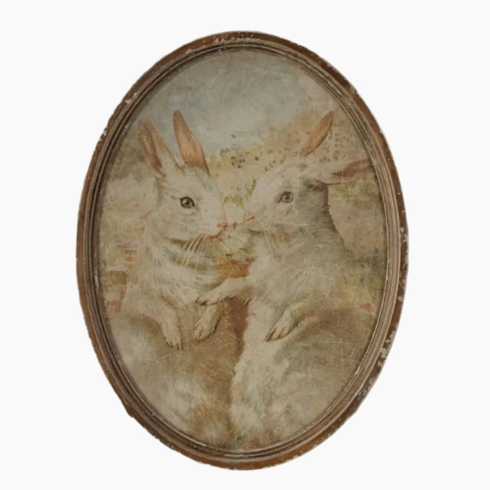 Oval Framed Bunny Duo Print 
