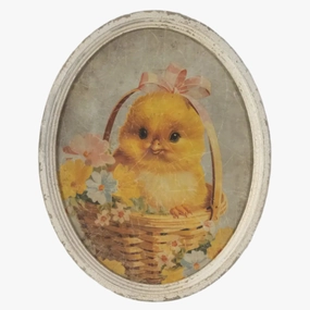 Oval Framed Chick In Basket Print 