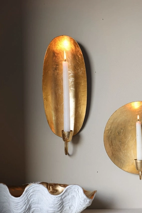 Oval Gold Leaf Candlestick Holder Wall Sconce 