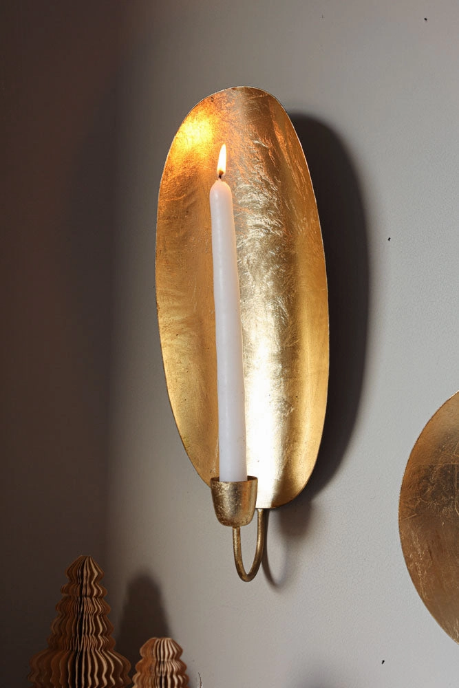 Oval Gold Leaf Candlestick Holder Wall Sconce