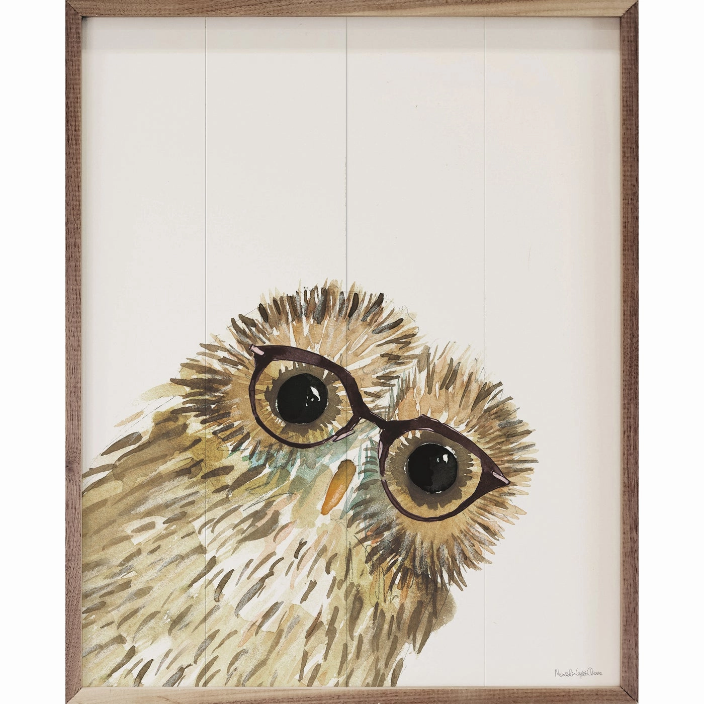Owl In Glasses By Mercedes Lopez Charro Wood Framed Print 