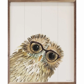 Owl In Glasses By Mercedes Lopez Charro Wood Framed Print 