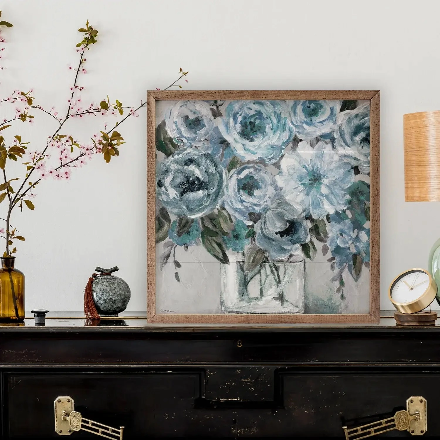 Painterly Blues Wood Framed Print