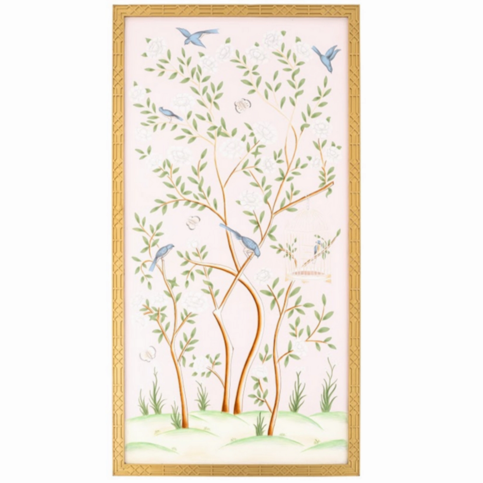 Pale Pink Bird Cage Chinoiserie Mural 