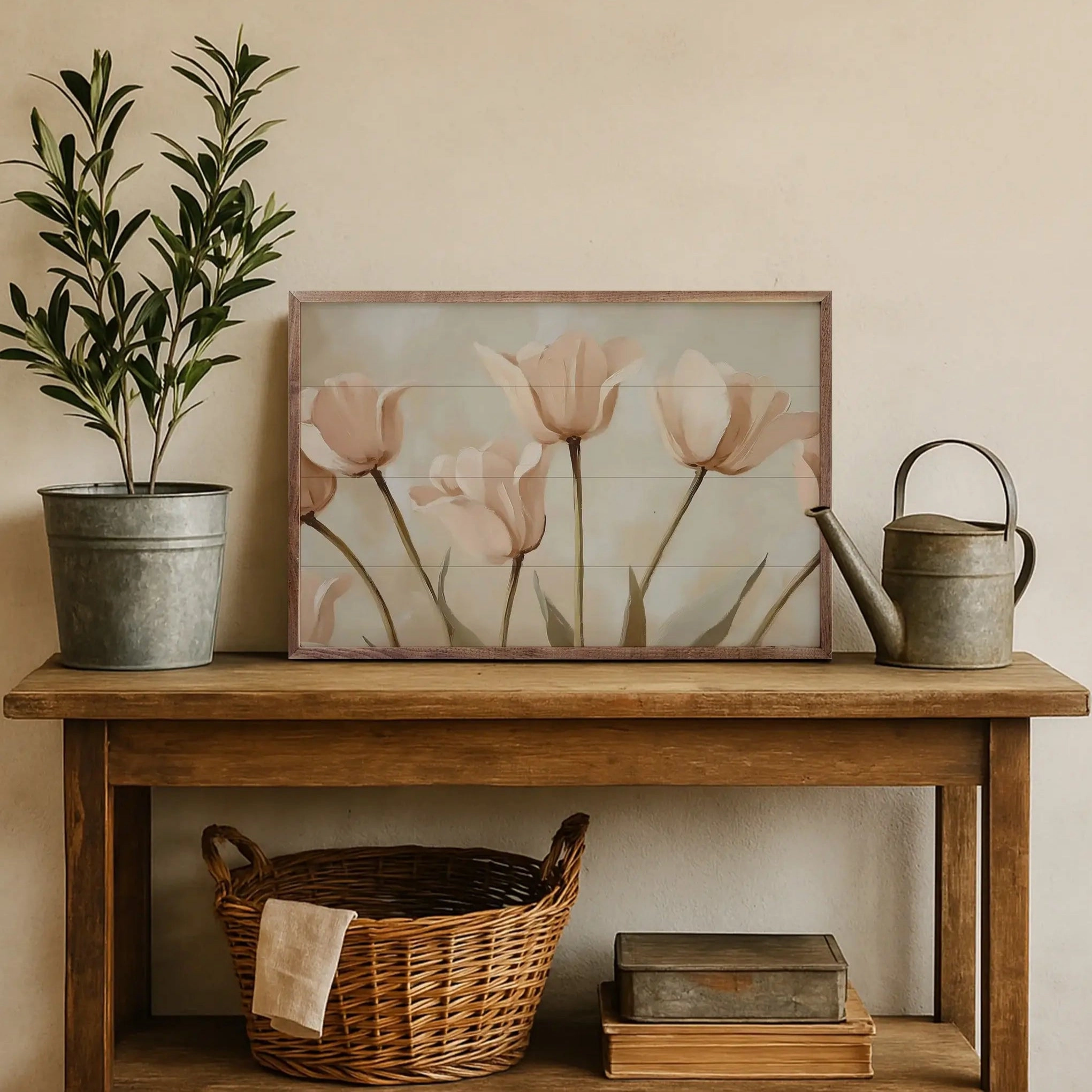 Pale Pink Poppies Wood Framed Print 