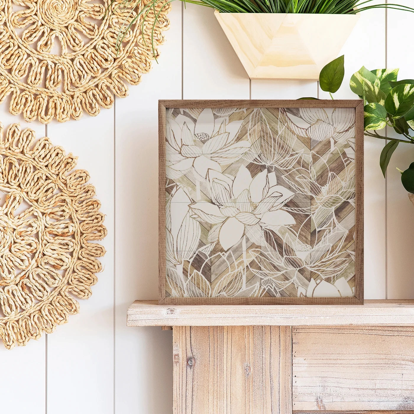 Pattern Lotus Wood Framed Print