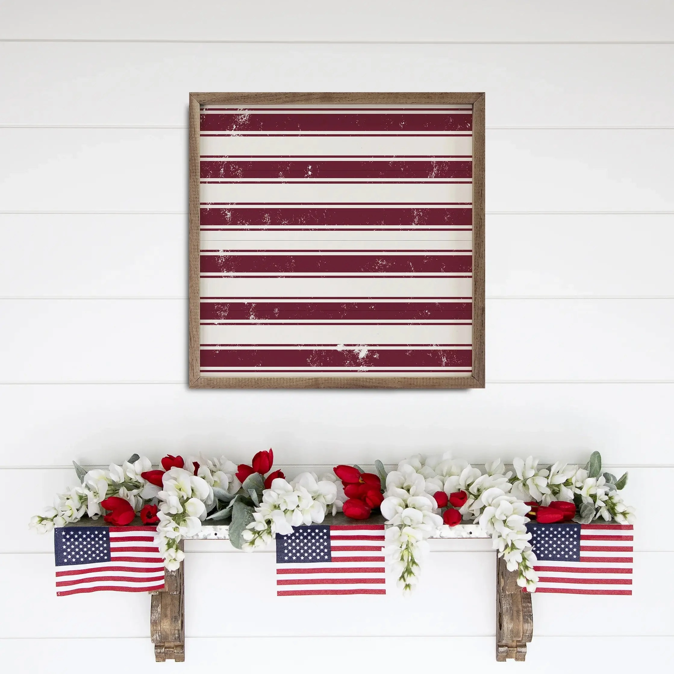 Pattern Red & White Stripes Wood Framed Print