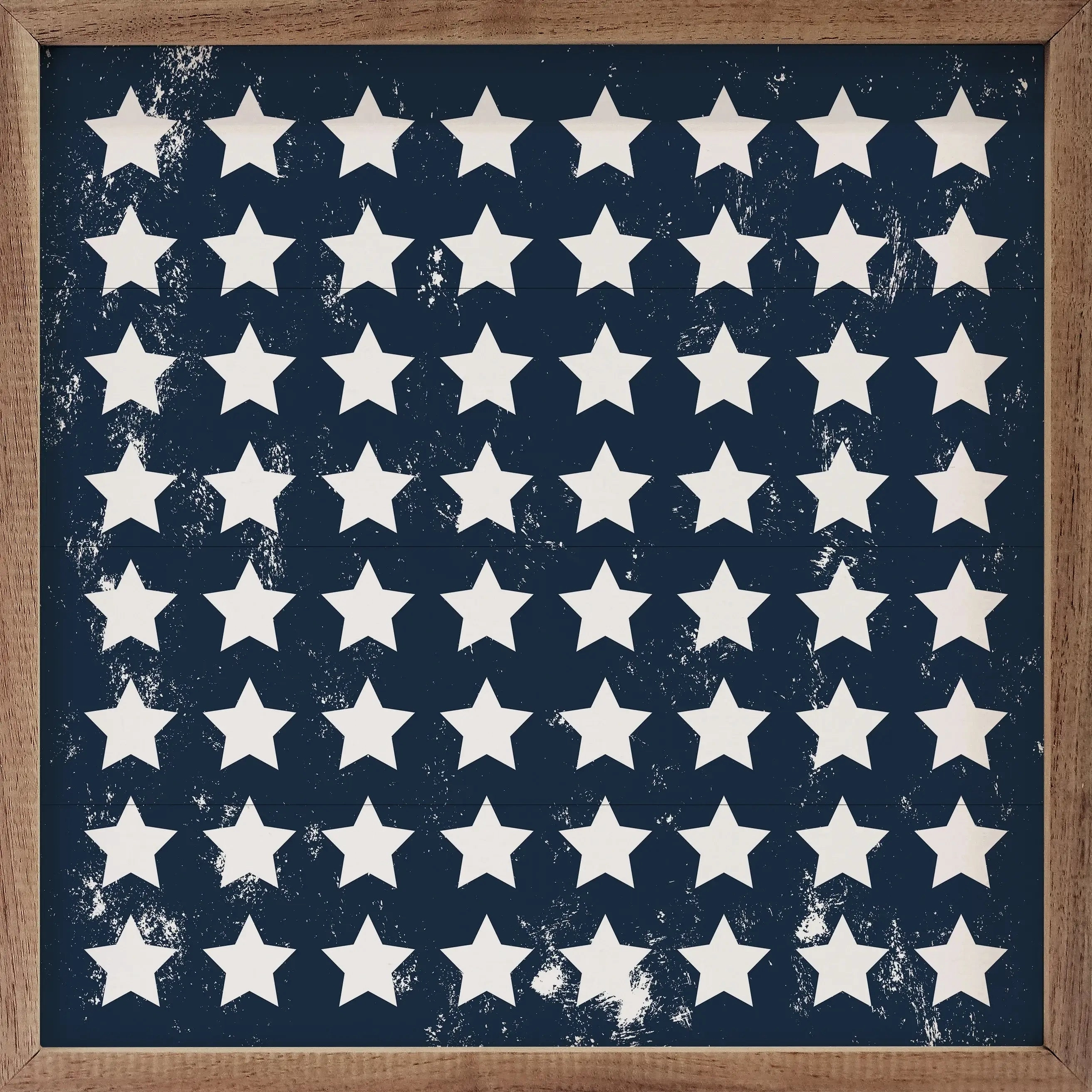 Pattern White Stars On Blue Wood Framed Print 
