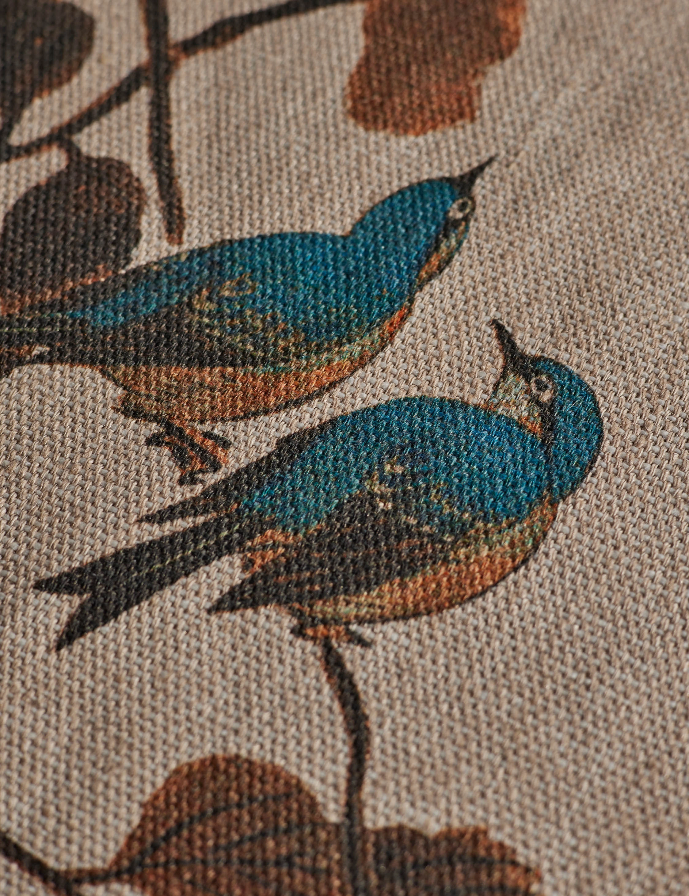 Persimmon Birds Flax Linen Fabric by Nathan Turner