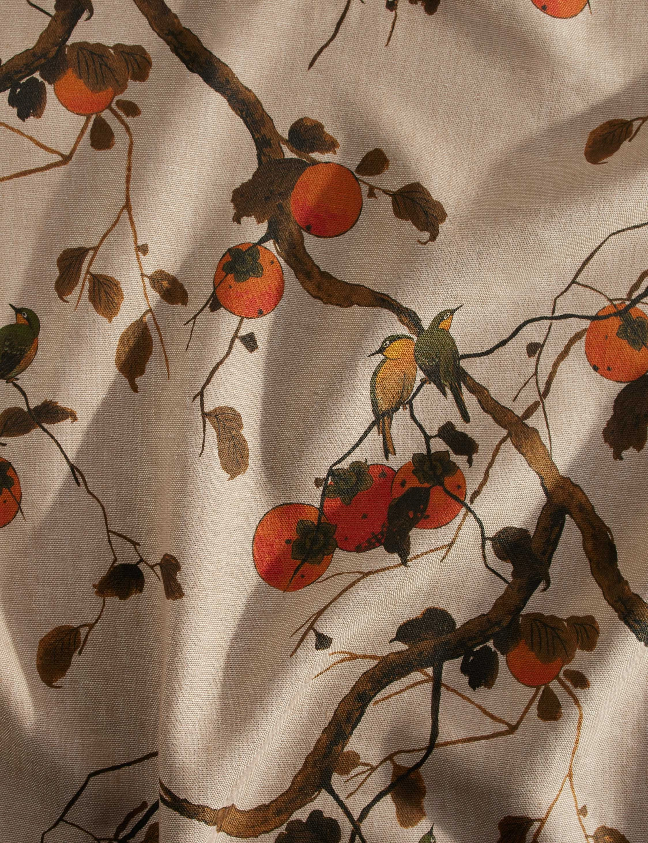 Persimmon Birds Flax Linen Fabric by Nathan Turner