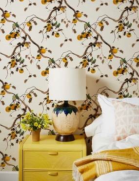 Persimmon Birds Grasscloth Wallpaper by Nathan Turner 