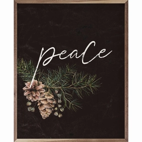 Pinecone Peace Branch Black Wood Framed Print 