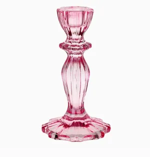 Pink Glass Candlestick Holder 