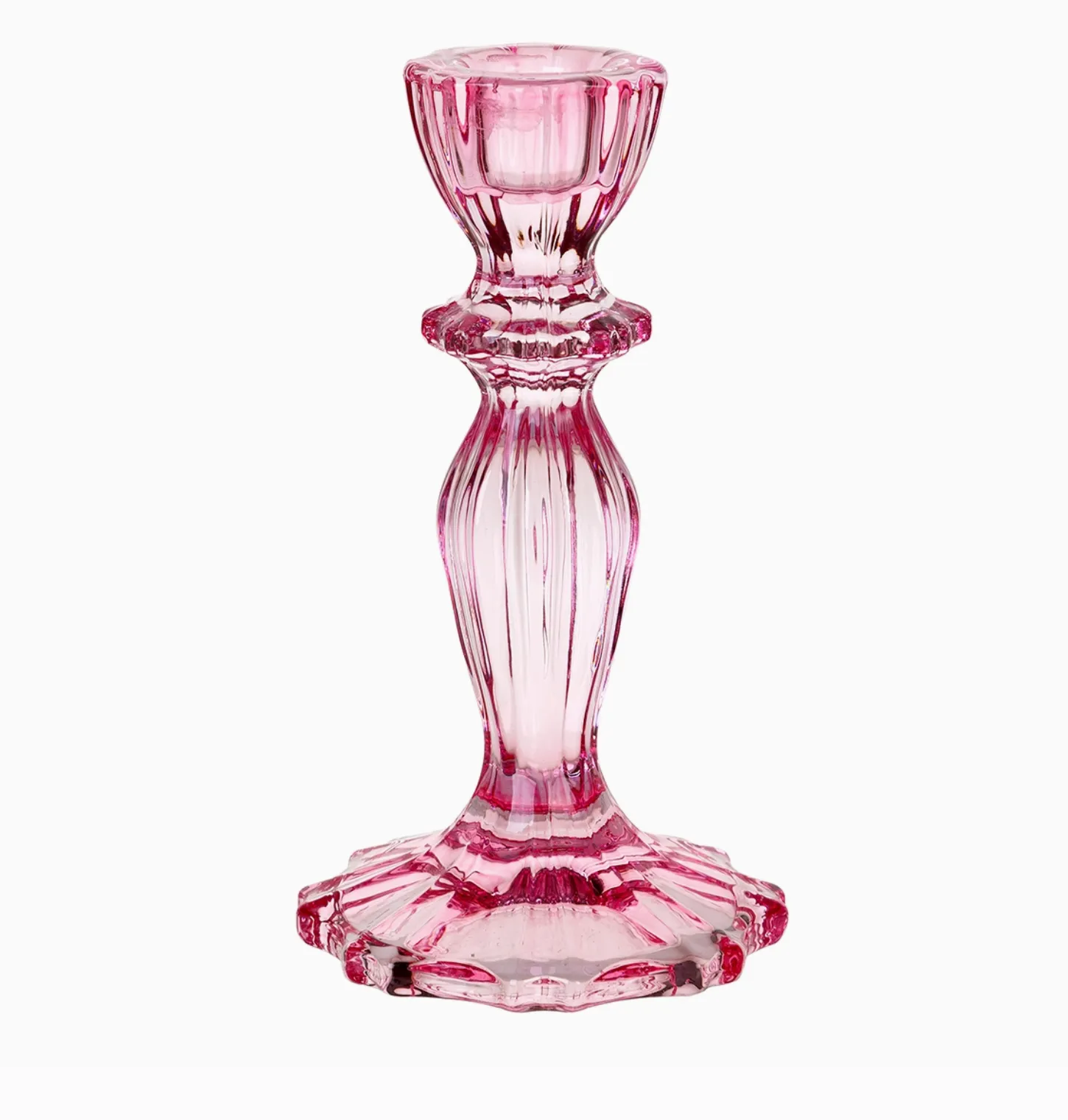 Pink Glass Candlestick Holder 