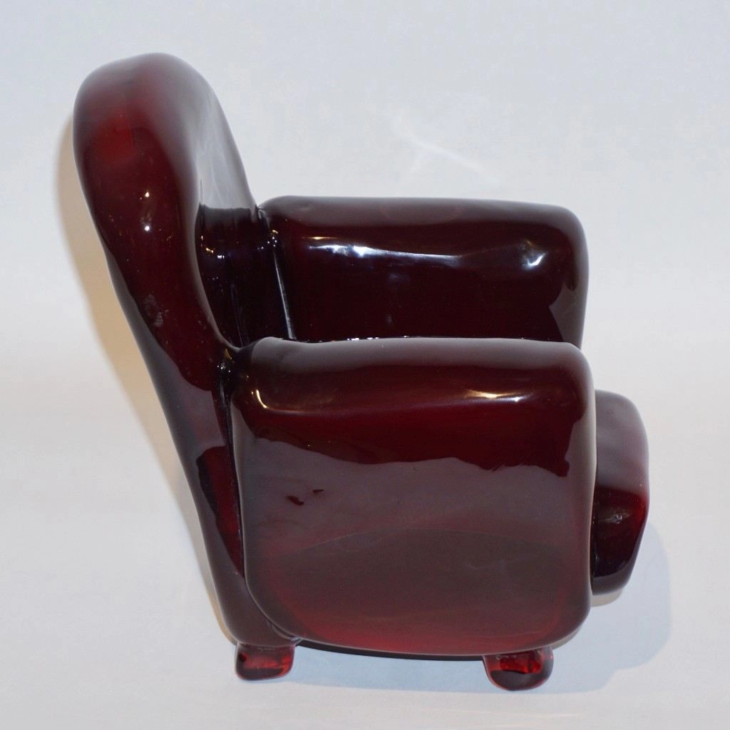 Pino Signoretto 1980s Italian Burgundy Red Murano Glass Miniature Armchair