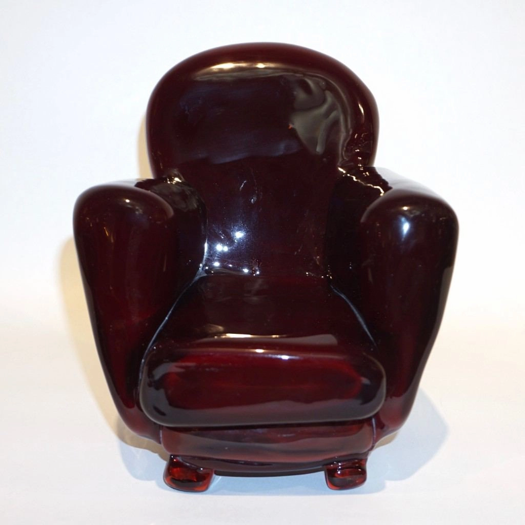 Pino Signoretto 1980s Italian Burgundy Red Murano Glass Miniature Armchair