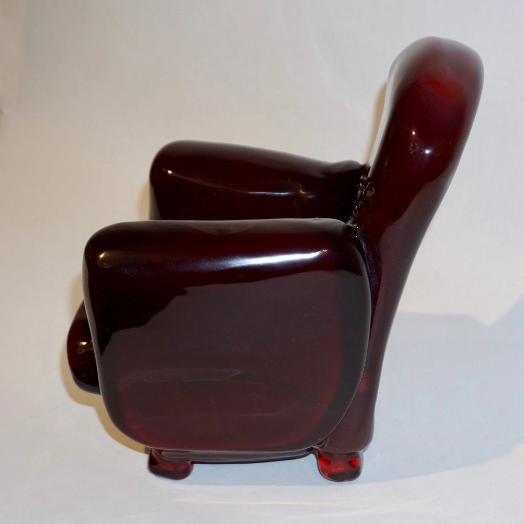 Pino Signoretto 1980s Italian Burgundy Red Murano Glass Miniature Armchair