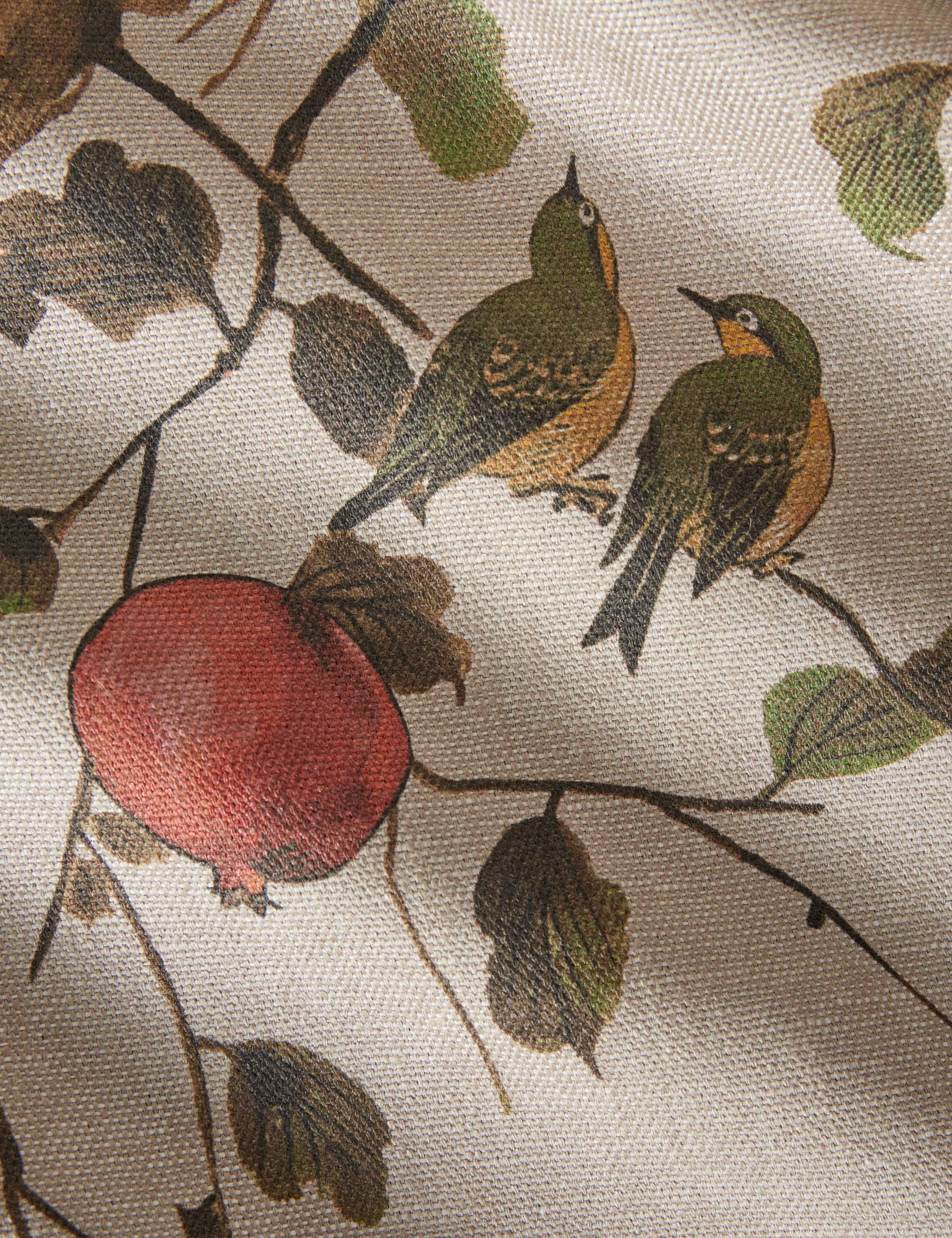 Pomegranate Birds Flax Linen Fabric by Nathan Turner