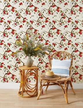 Pomegranate Birds Grasscloth Wallpaper by Nathan Turner 