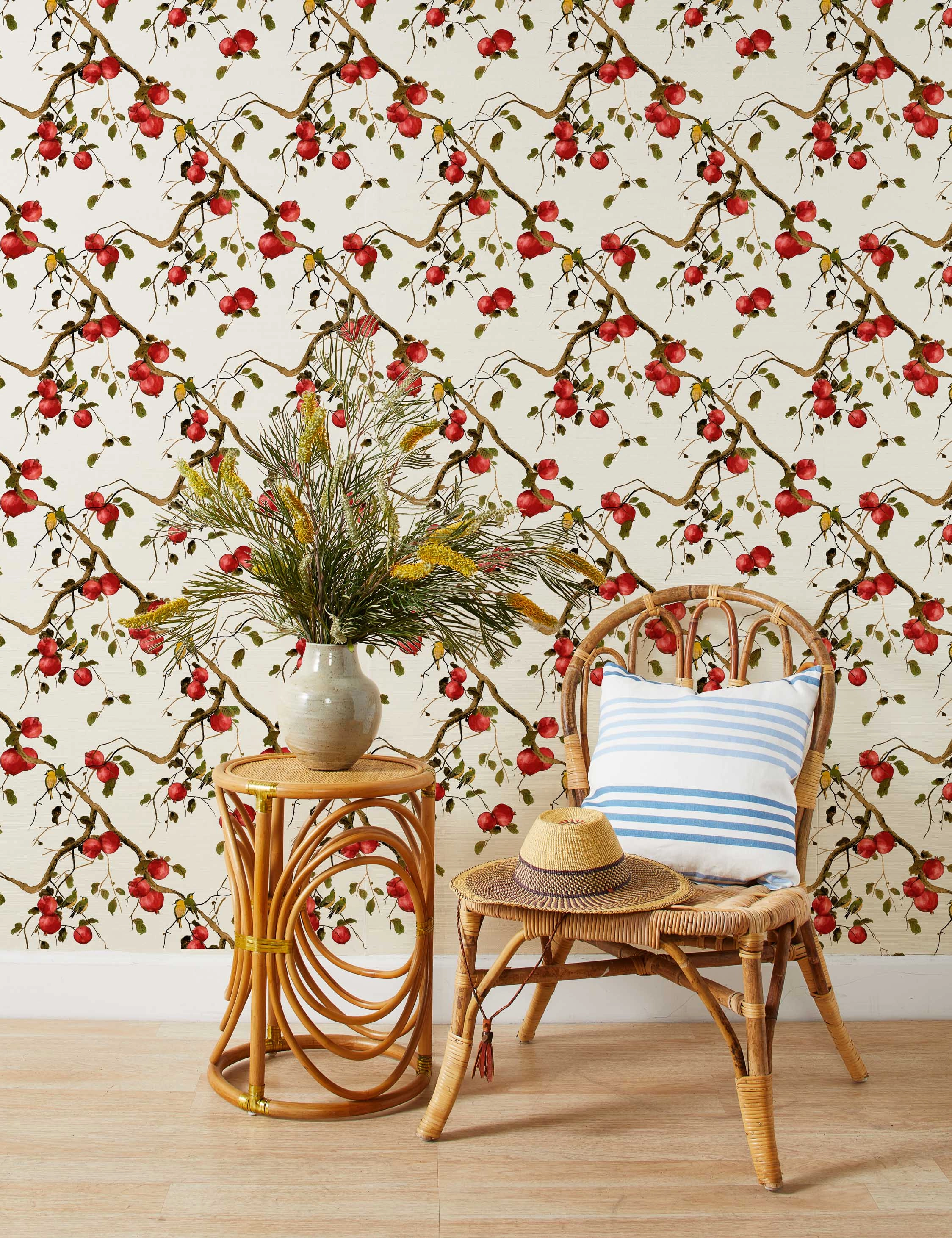 Pomegranate Birds Grasscloth Wallpaper by Nathan Turner 