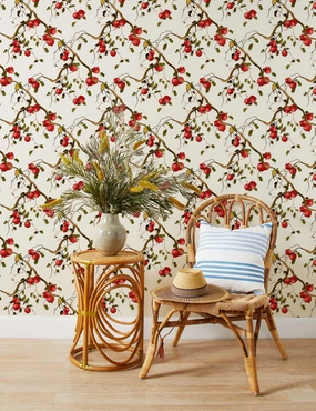 Pomegranate Birds Grasscloth Wallpaper by Nathan Turner 
